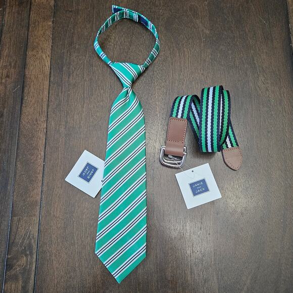 Janie and Jack Other - Janie and Jack Tie & Belt Set Boys Size Up to 3 Green‎ Navy Stripe NEW Preppy